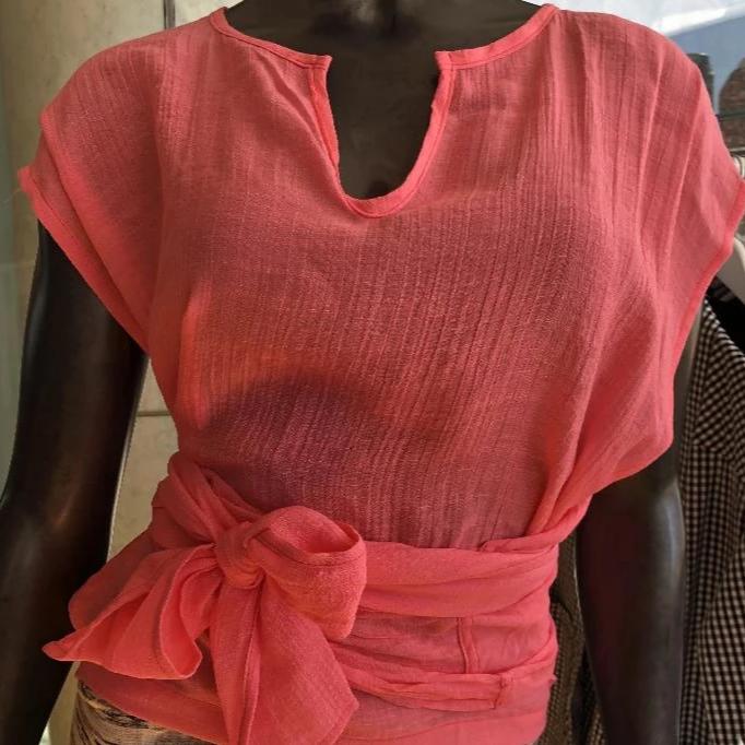 KAI NEON PINK WRAP BLOUSE